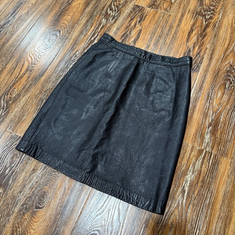 Y2K‎ Maxima Vintage Black Genuine Leather Pencil Mini Skirt Made in USA Womens 8
